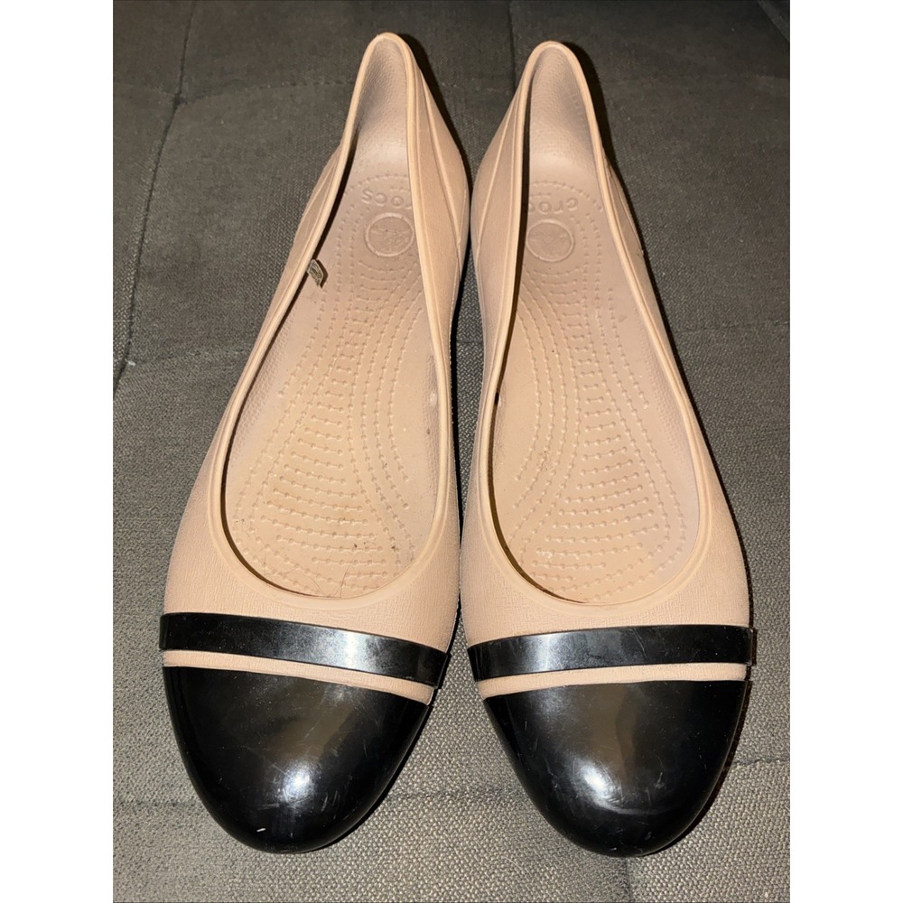 Crocs Ballet Flats Kadee Cream Black Cap Toe Women's 11  Shoes  Patent